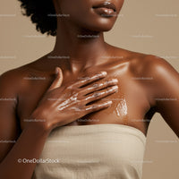 Elegant Woman with Glossy Lips and Tan Skin in Studio