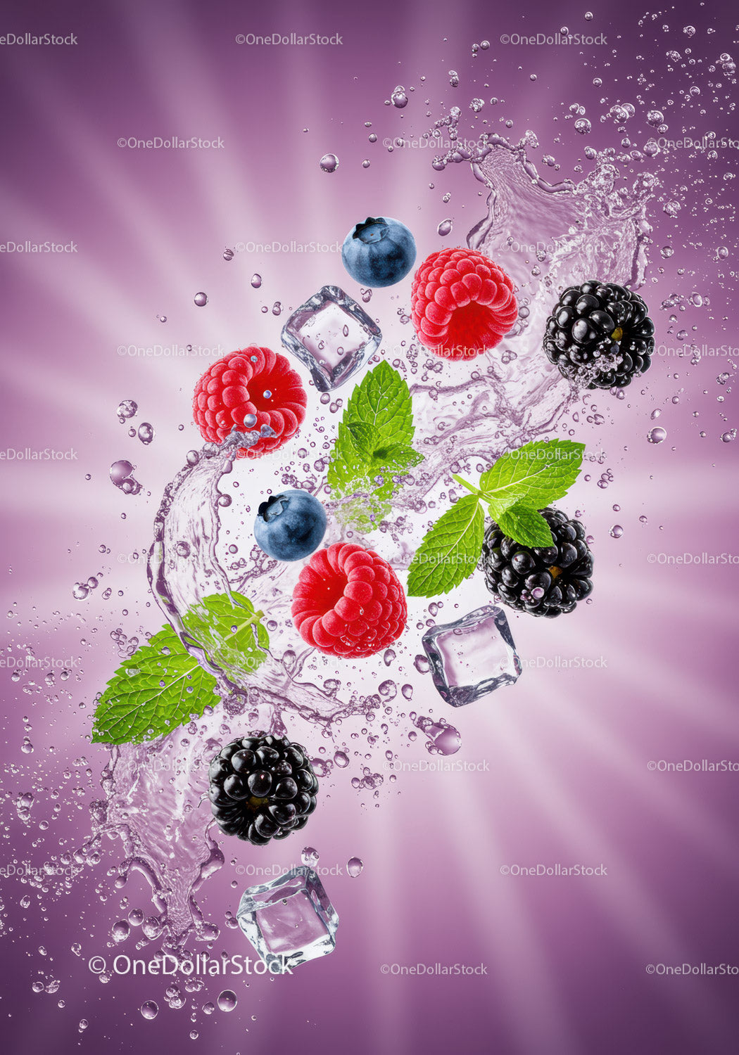 Fresh Mixed Berries With Mint and Splashing Water