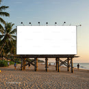 Empty Billboard on Tropical Beach at Sunset