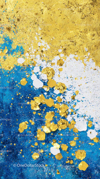 Colorful Blue and Gold Abstract Texture with Metallic Gold Splashes
