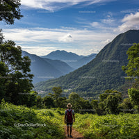Mountain Landscape with Green Forest and Scenic Hiking Trail
