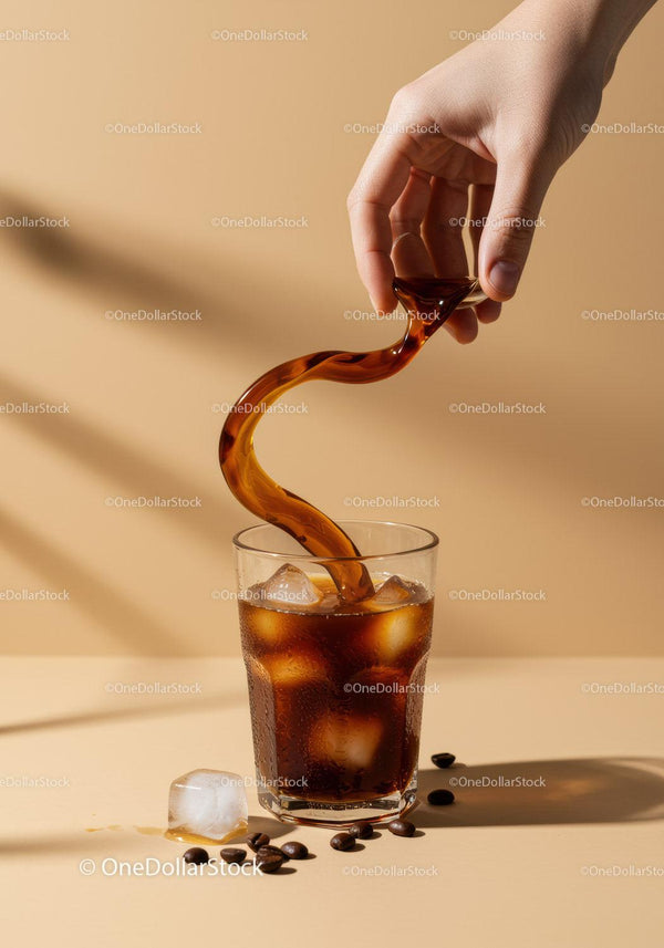 Refreshing Cold Brew Coffee Poured Over Ice Cubes