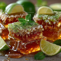 Delicious Honeycomb with Fresh Lime and Mint Leaves