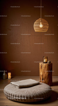 Cozy meditation corner with soft cushion and warm lighting