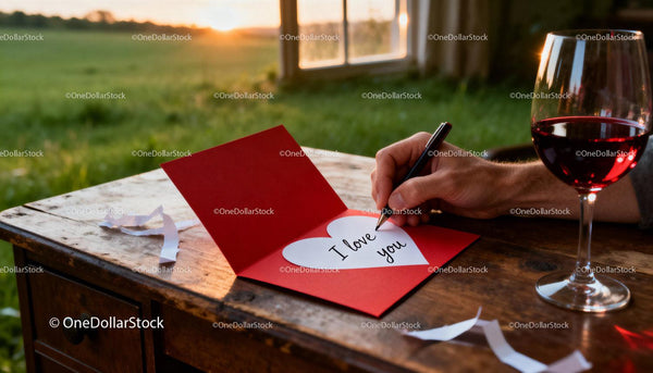 Handwriting a love message in a romantic sunset setting