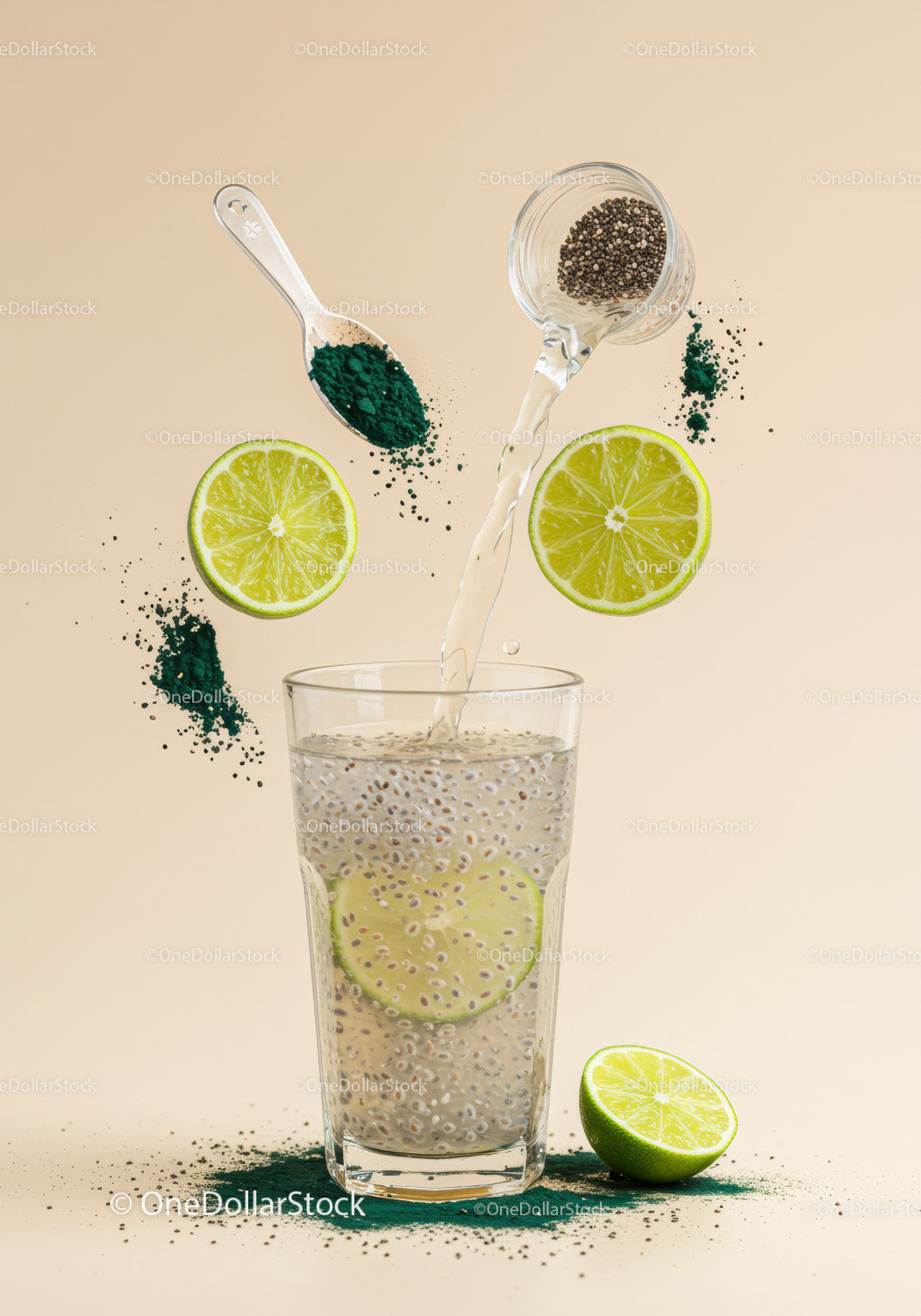 Refreshing lime chia drink with superfood powder mix