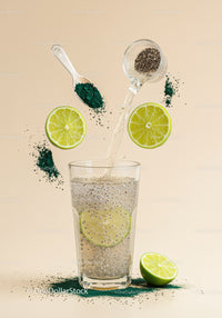 Refreshing lime chia drink with superfood powder mix