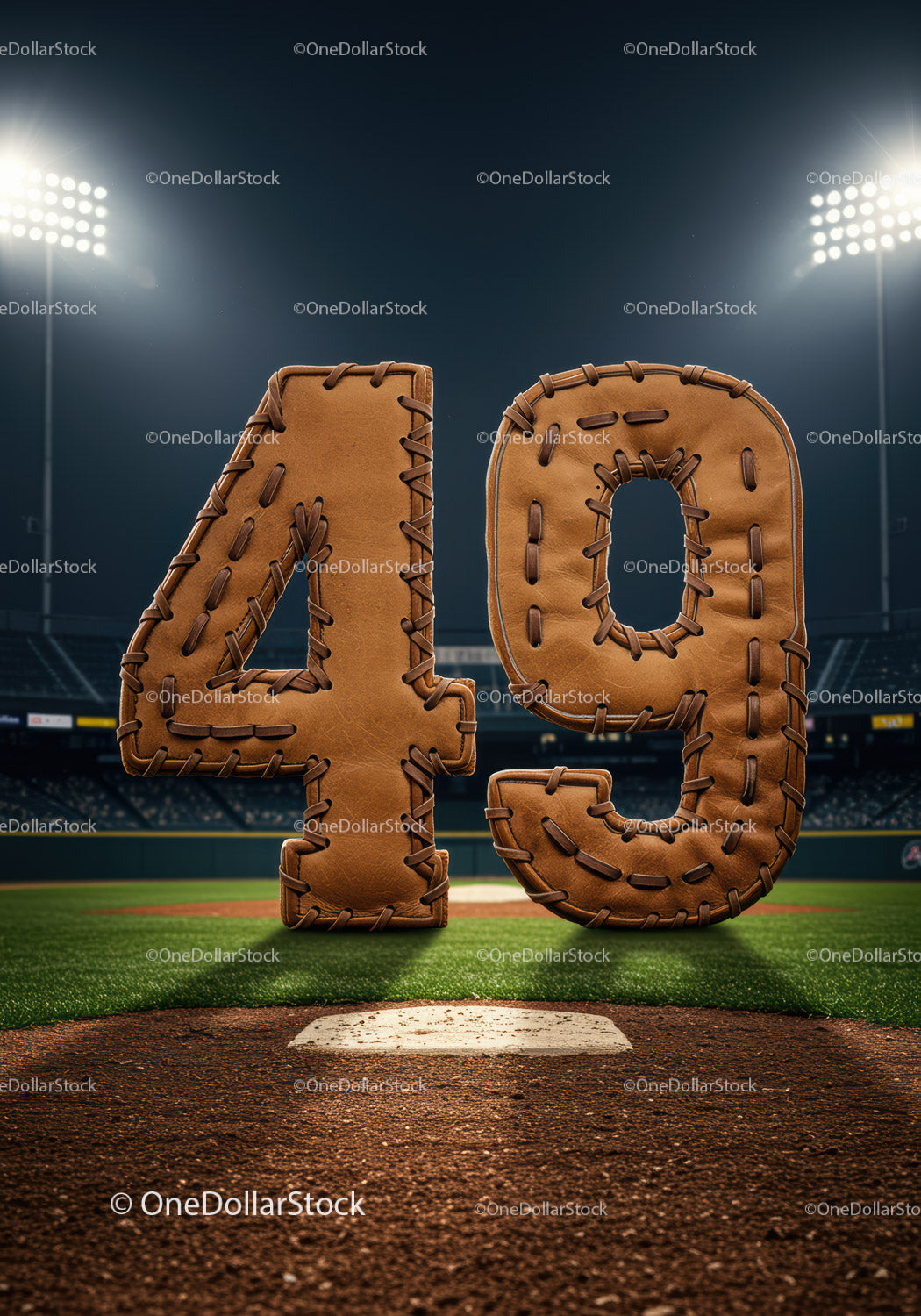 Baseball Themed Number Forty Nine with Leather Texture