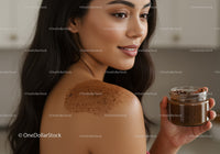Woman Applying Exfoliating Scrub on Shoulder for Skin Care