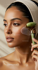 Woman Using Jade Roller for Facial Rejuvenation and Skin Care