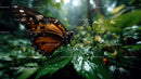 Bright Orange and Black Tropical Butterfly Resting on Leaf in Forest