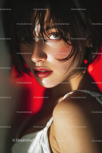 Dramatic Close-Up of a Beautiful Woman with Intense Expression