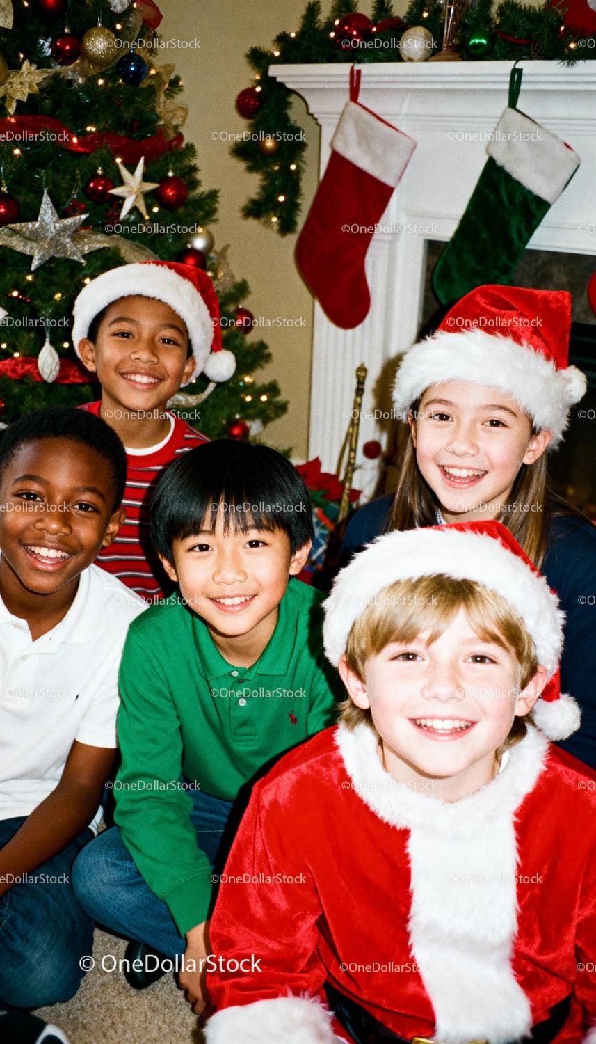 Diverse Kids Smiling in Festive Holiday Setting