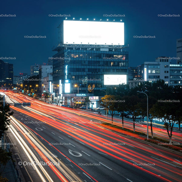 City highway with vibrant light trails at night JPG Mockup Image