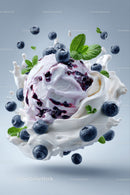 Fresh Blueberry and Mint Cream Dessert with Milk Splash