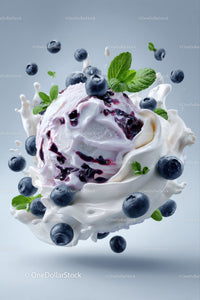 Fresh Blueberry and Mint Cream Dessert with Milk Splash