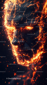 Futuristic Digital Face with Glowing Particles and Neon Effects