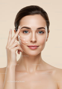Beautiful Woman Demonstrating Facial Skincare and Beauty Routine