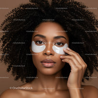 Young Woman with Curly Hair Applying Eye Patches for Skincare