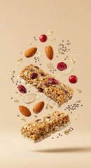 Healthy granola bars with almonds and cranberries floating