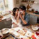 Couple Baking Heart Shaped Cookies in Cozy Kitchen