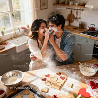 Couple Baking Heart Shaped Cookies in Cozy Kitchen