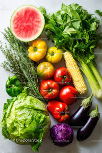 Fresh Vegetable Assortment with Watermelon and Garden Herbs
