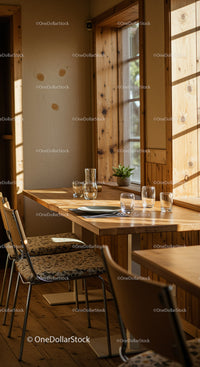 Cozy wooden dining area with sunlight streaming in