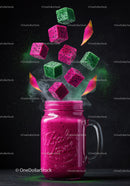 Vibrant dragon fruit smoothie in mason jar with cubes