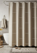 Elegant Beige Shower Curtain in Modern Bathroom with Cozy Decor