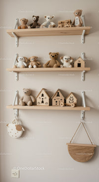 Cute Plush Bears and Wooden House Decor in Kids Room