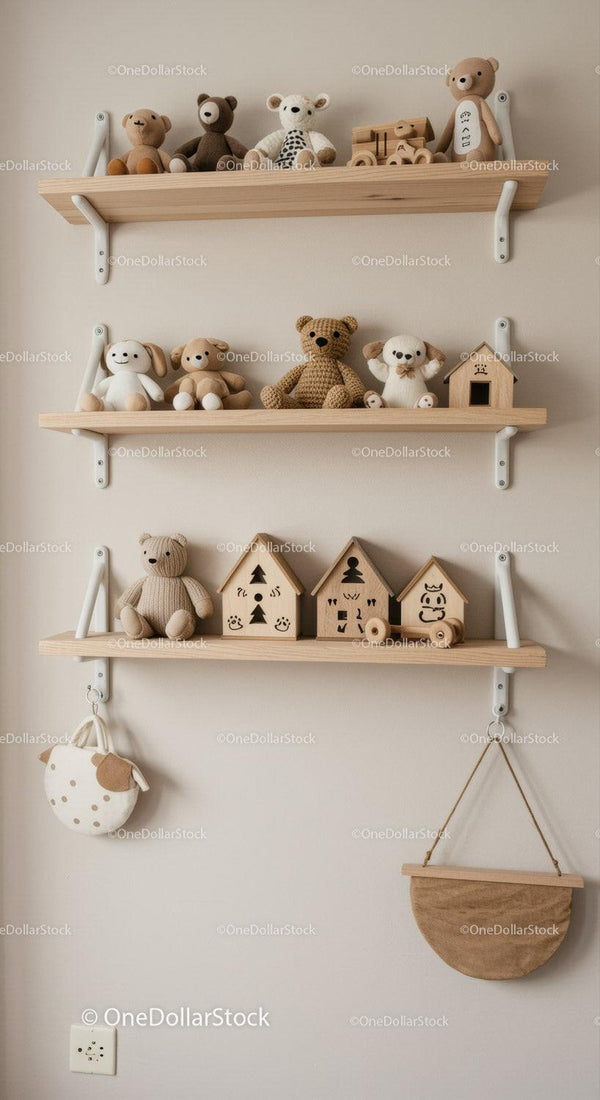 Cute Plush Bears and Wooden House Decor in Kids Room