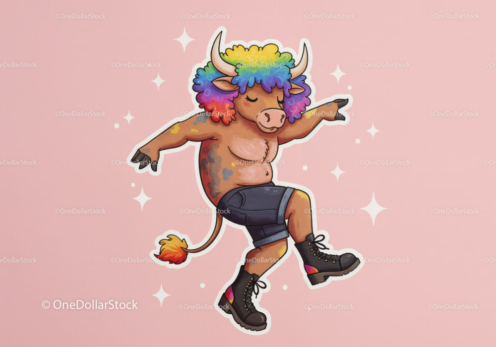 Colorful Cartoon Yak with Punk Style Skater Shoes in Playful Pose