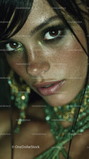 Close-up of Woman with Green Makeup and Wet Hair Artistic Portrait