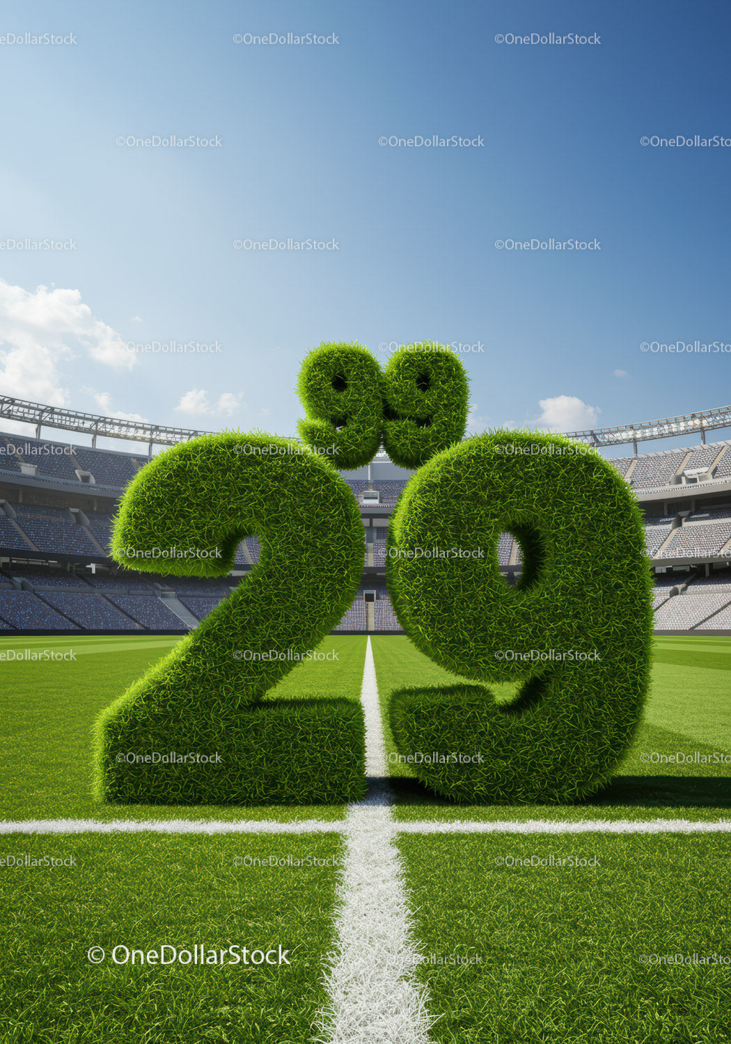 Green Grass Numbers 29 and 99 on Soccer Field