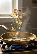 Fresh Mushrooms and Herbs Tossed in Hot Frying Pan