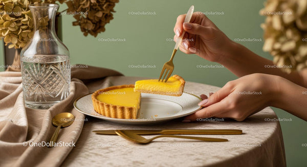 Elegant Lemon Tart with Gold Cutlery on Stylish Table