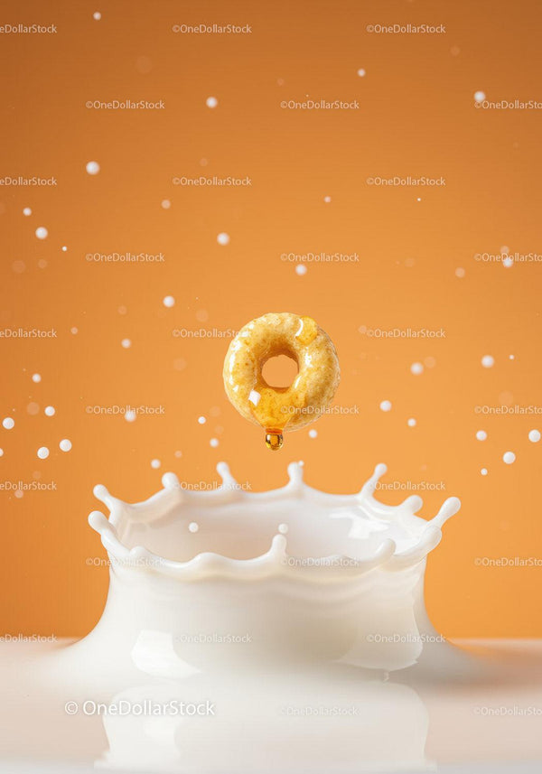 Honey Dripped Cereal Ring Splashing Milk