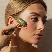 Woman Using Jade Roller for Facial Massage and Skin Rejuvenation