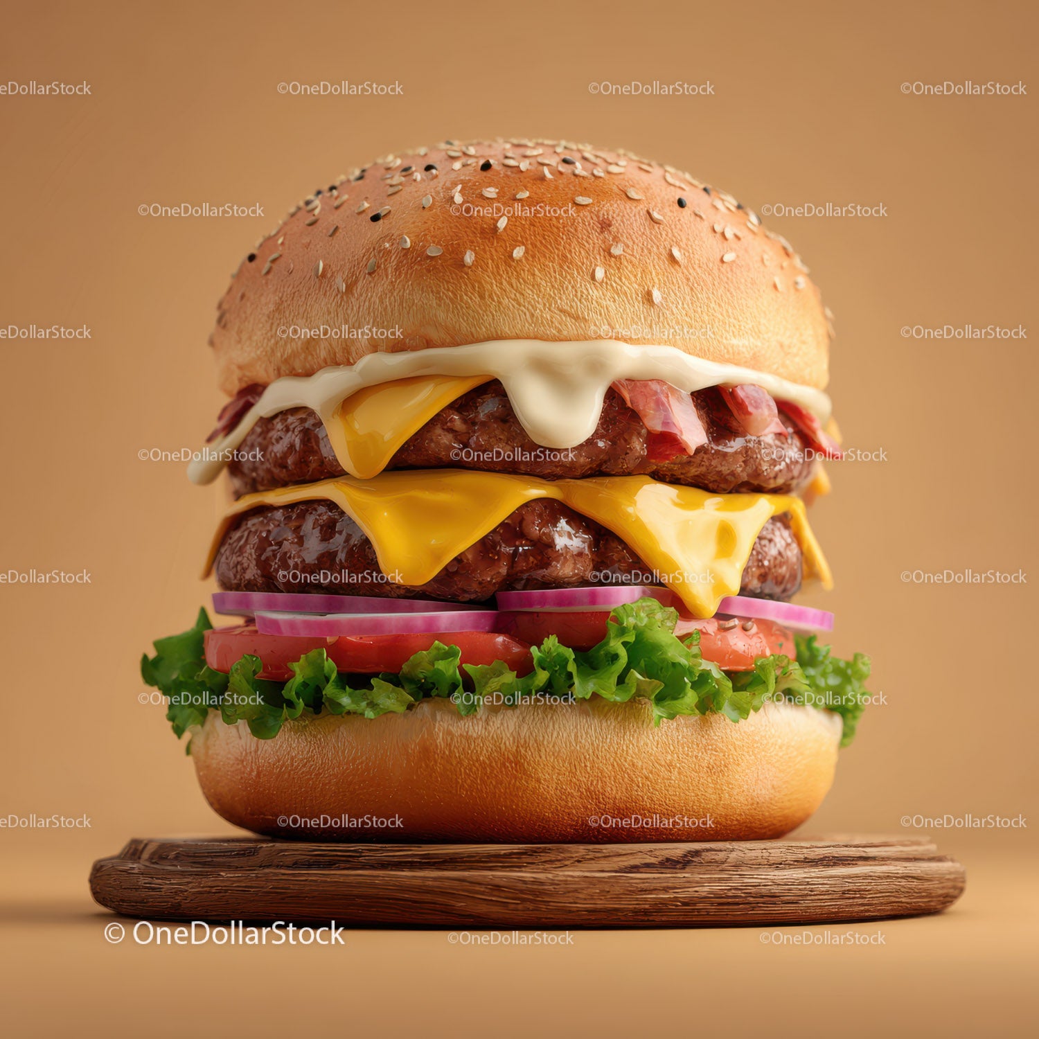 Wykwintny podwójny cheeseburger ze świeżymi warzywami i roztopionym serem