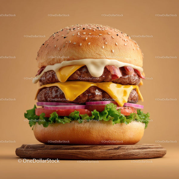 Gourmet Double Cheeseburger with Fresh Vegetables and Melted Cheese