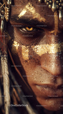 Close-up of An African Tribal Face with Gold Metallic Body Art