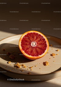 Close Up of Blood Orange Half on Ceramic Plate