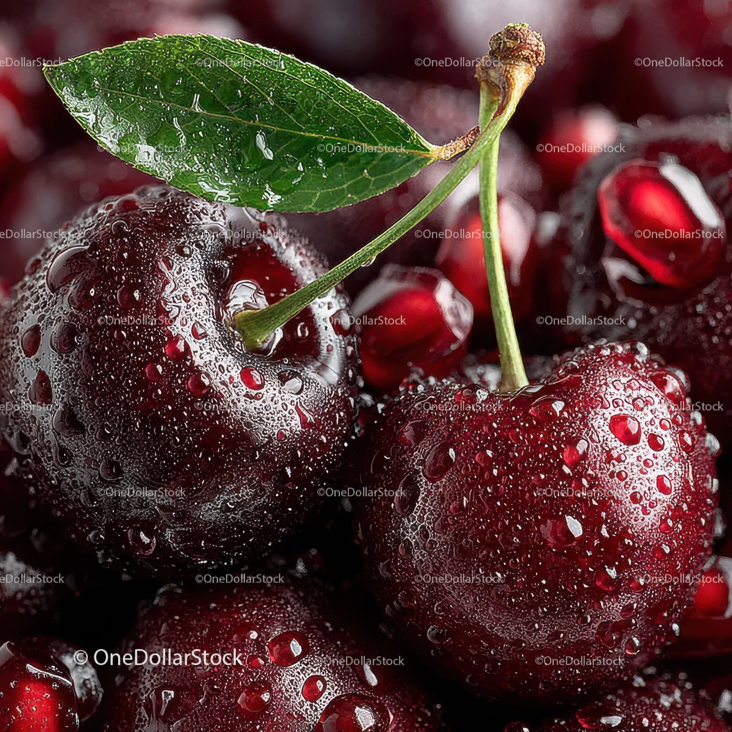 Fresh Juicy Red Cherries with Water Droplets for Summer Snacking