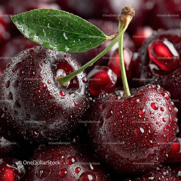 Fresh Juicy Red Cherries with Water Droplets for Summer Snacking
