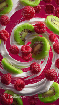 Vibrant Kiwi and Raspberry Swirl with Cream for Fresh Fruit Dessert