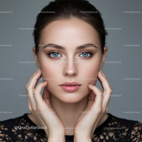 Elegant Portrait of a Young Woman with Blue Eyes and Flawless Skin