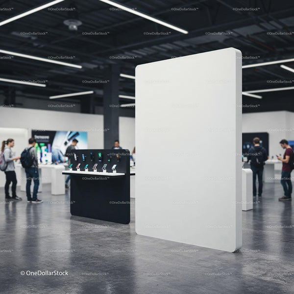 Modern electronics store with customers browsing devices JPG Mockup Image