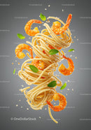 Delicious shrimp pasta tossed with fresh herbs and sesame