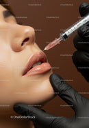 Close-Up of Lip Filler Injection Procedure for Lip Enhancement